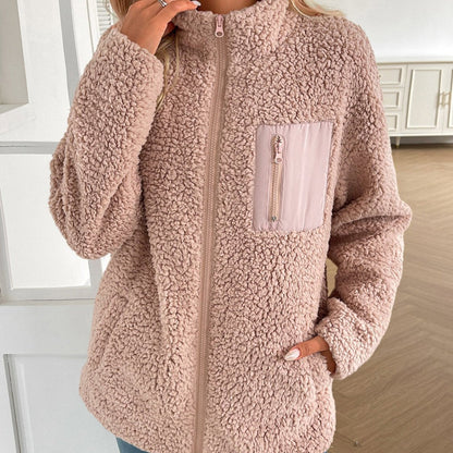 Fuzzy Jacke Damen Warm Winterlich Lässig Zip Up