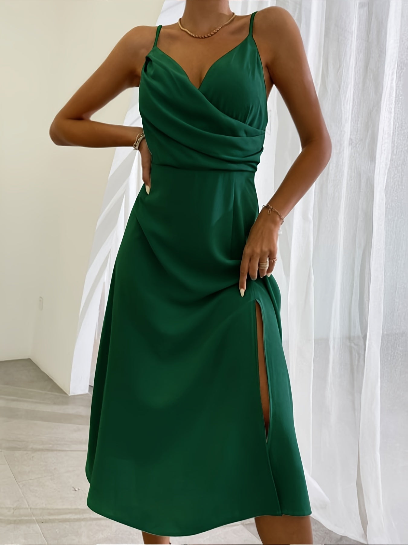 V-Ausschnitt Kleid Mit Druck Schlitz Modern