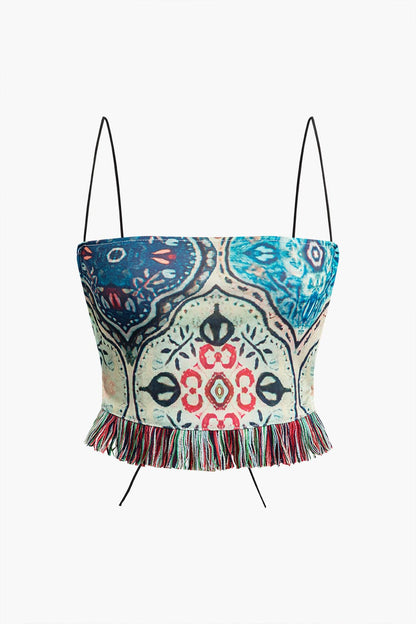 Boho-Zweiteiler-Set mit Fransen und Blumenprint
