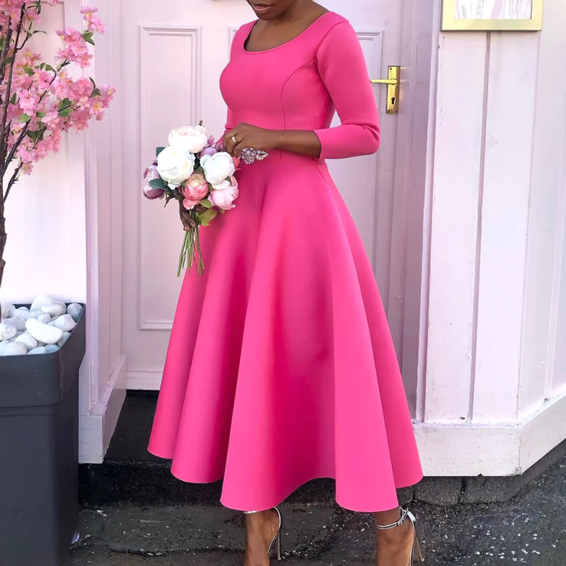 Damen Midi-Kleid Einfach Rundhals Schlicht