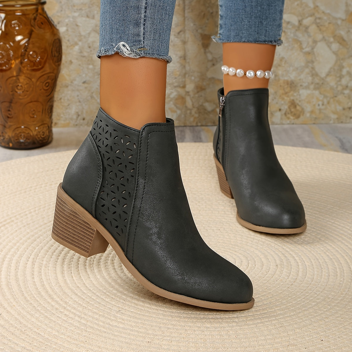 Damen Stiefeletten Bequem Schnell Reißverschluss