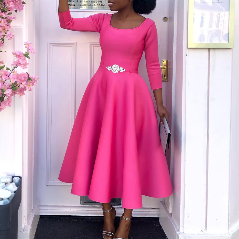 Damen Midi-Kleid Einfach Rundhals Schlicht