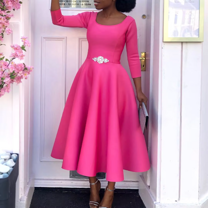 Damen Midi-Kleid Einfach Rundhals Schlicht