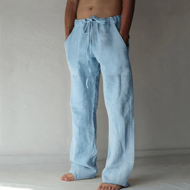 Herren Leinenhose Einfarbig Bequem Sommerhose