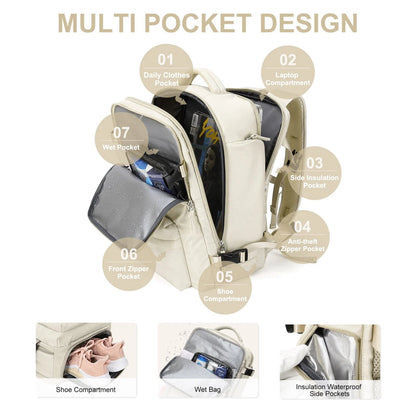 Reise-Rucksack Damen 35L Wasserdicht mit USB-Anschluss