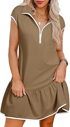 Kurzes Ruby Kleid mit Polokragen und Reißverschluss