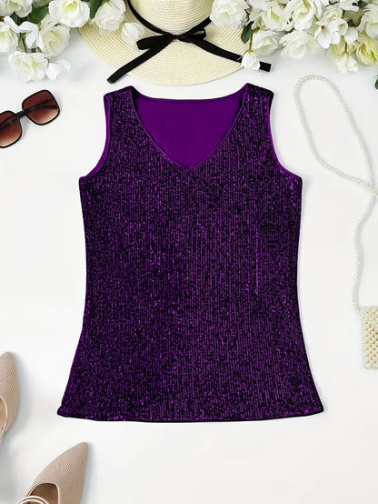 Elegantes Pailletten Top Ärmellos Damen Oberteil Glitzer