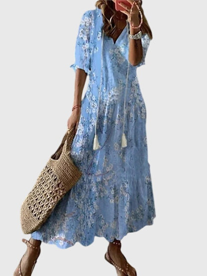 Damen Maxikleid Boho Chic V-Ausschnitt Sommerkleid
