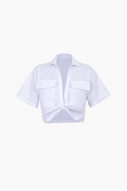 Kurzarmshirt Damen Crop Top mit Kragen Modern