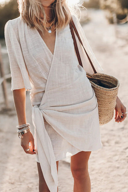 Boho Wickelkleid mit Gürtel Damen Sommerkleid