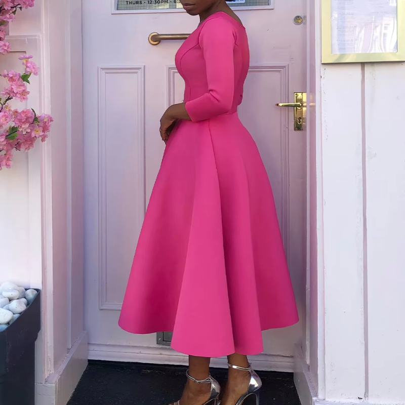 Damen Midi-Kleid Einfach Rundhals Schlicht