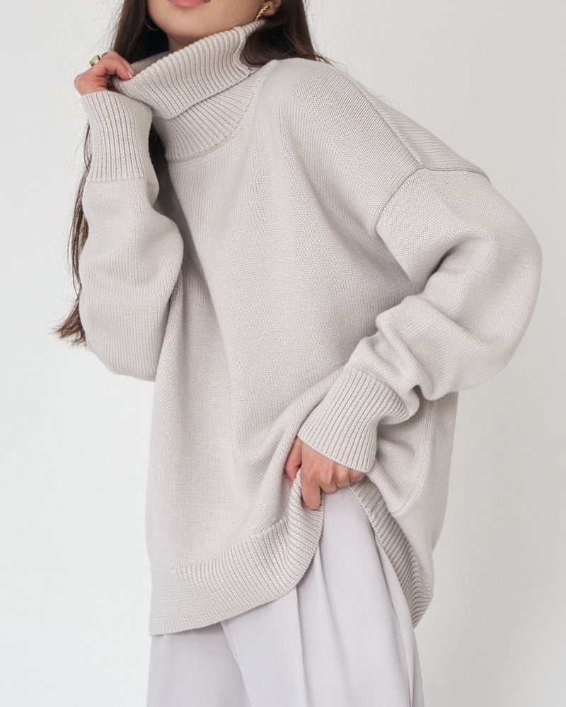 Damen Oversize Pullover Lässig High Neck Groß