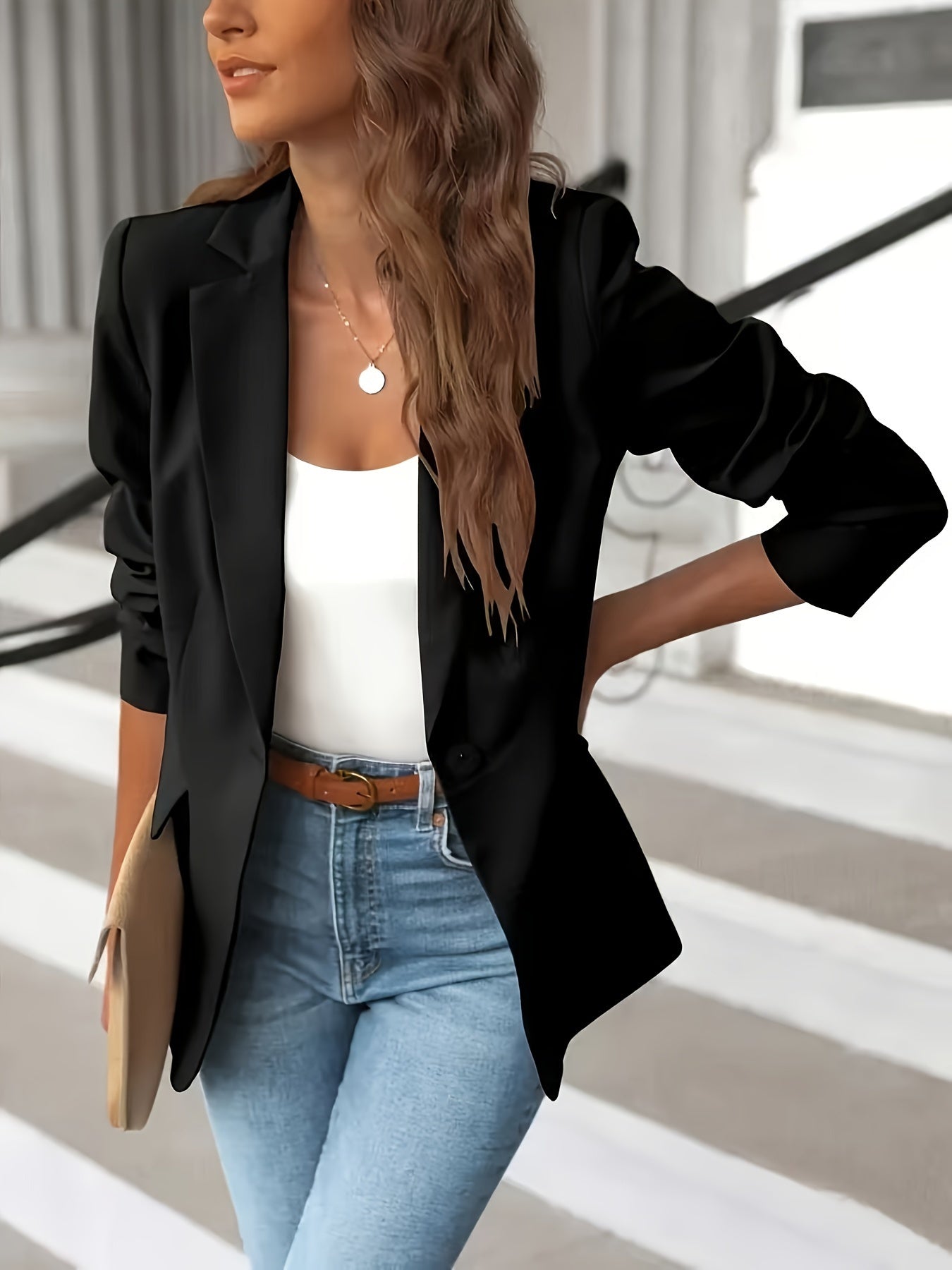Damen Blazer Modern Maßgeschneidert Freizeit Style