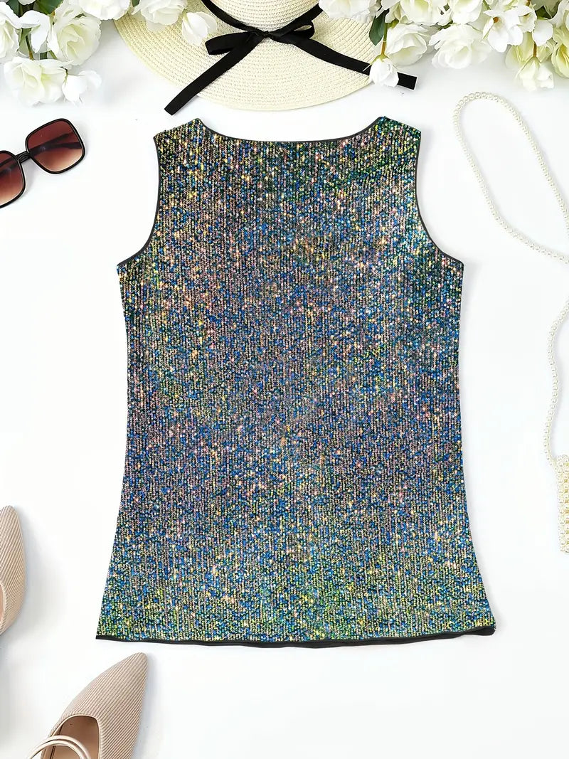Elegantes Pailletten Top Ärmellos Damen Oberteil Glitzer