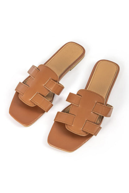 Braune Slides Damen Cut-Out-Design Elegant - BerlinGlamour