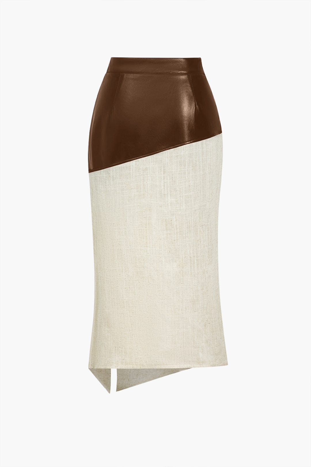Eleganter Midirock Asymmetrisch Kunstleder Leinen Look