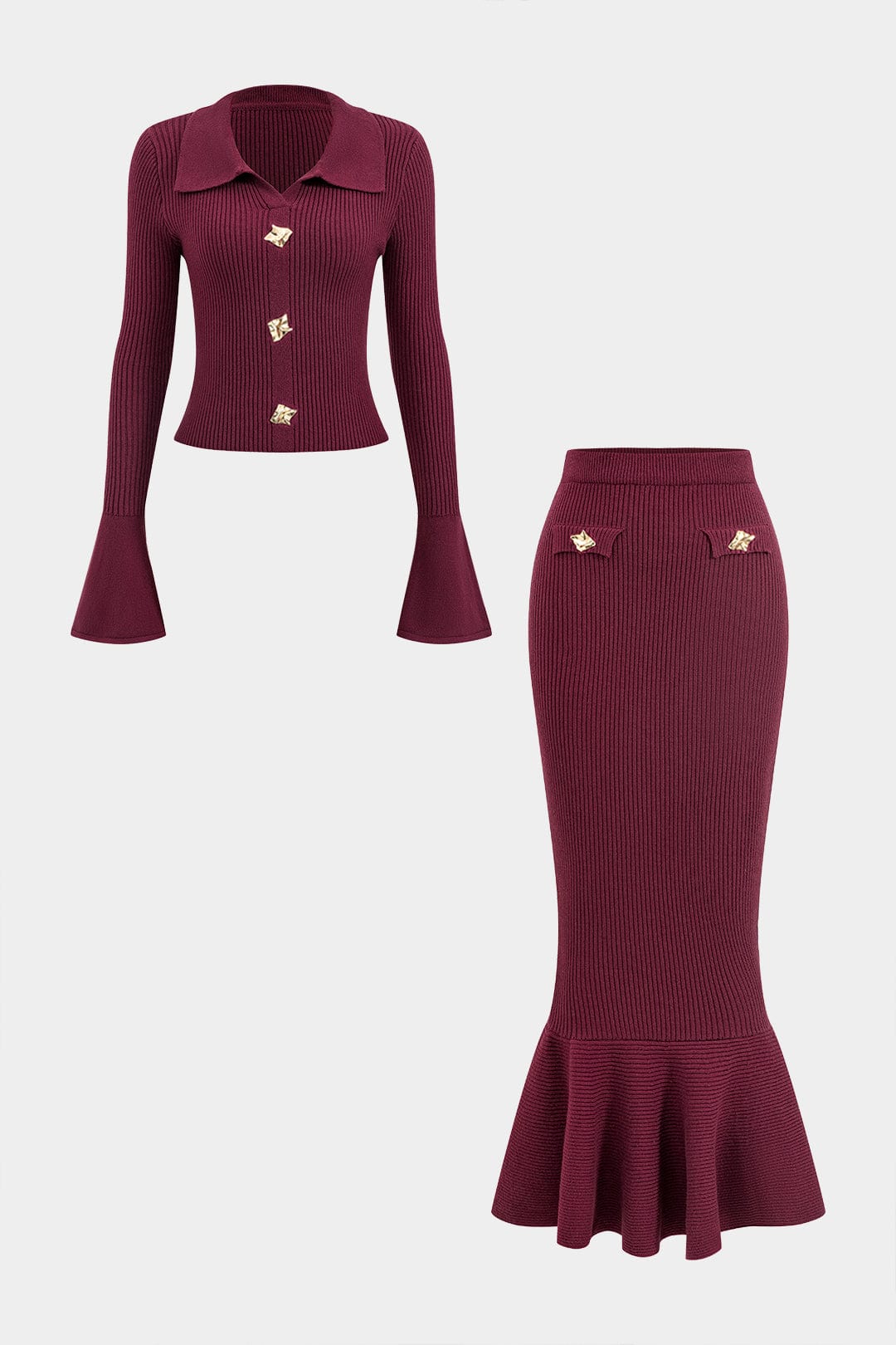 Frauen Zweiteiler Set Strick Volant Rock Elegent - BerlinGlamour