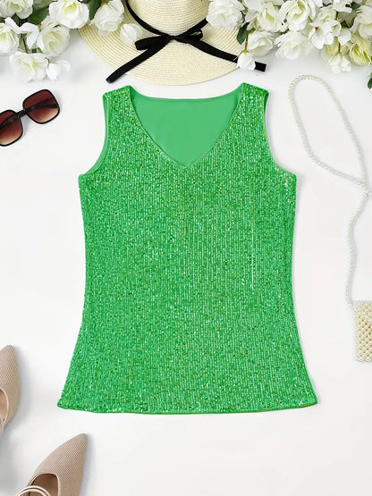 Elegantes Pailletten Top Ärmellos Damen Oberteil Glitzer