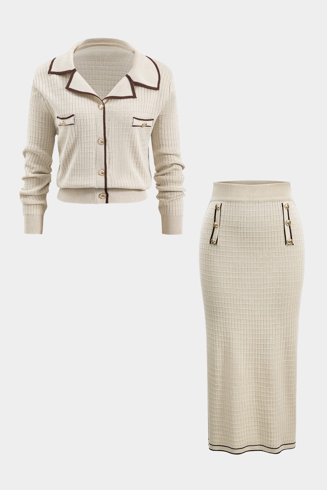 Damen Zweiteiler Set Blazer Cardigan Bleistiftrock Elegант - BerlinGlamour