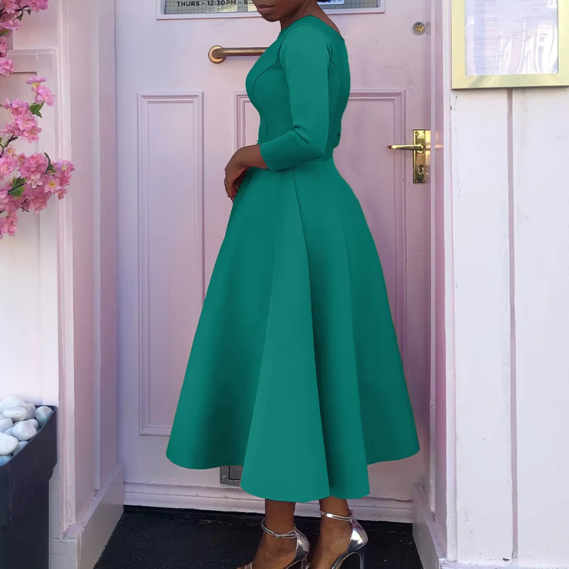 Damen Midi-Kleid Einfach Rundhals Schlicht
