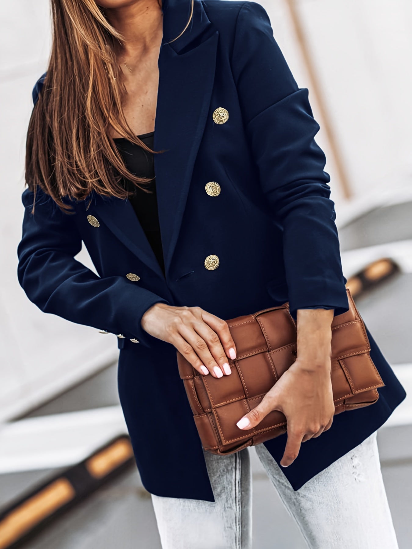 Damen Blazer Bürojacke Doppelknopf Modern