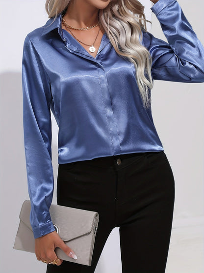 Damenhemd Satin Elegantes Langarm Oberteil