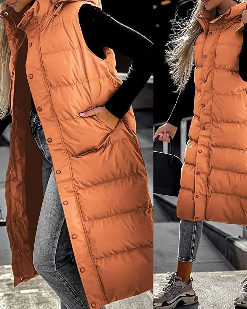 Lässige Steppjacke Ärmellos mit Kapuze und Reißverschluss