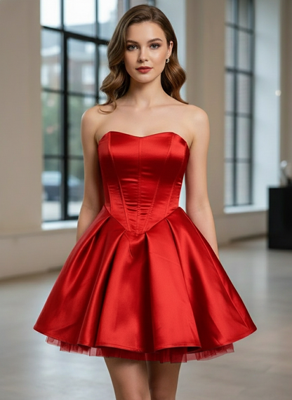 Rotes Minikleid Partykleid Strapless mit Schleife - BerlinGlamour