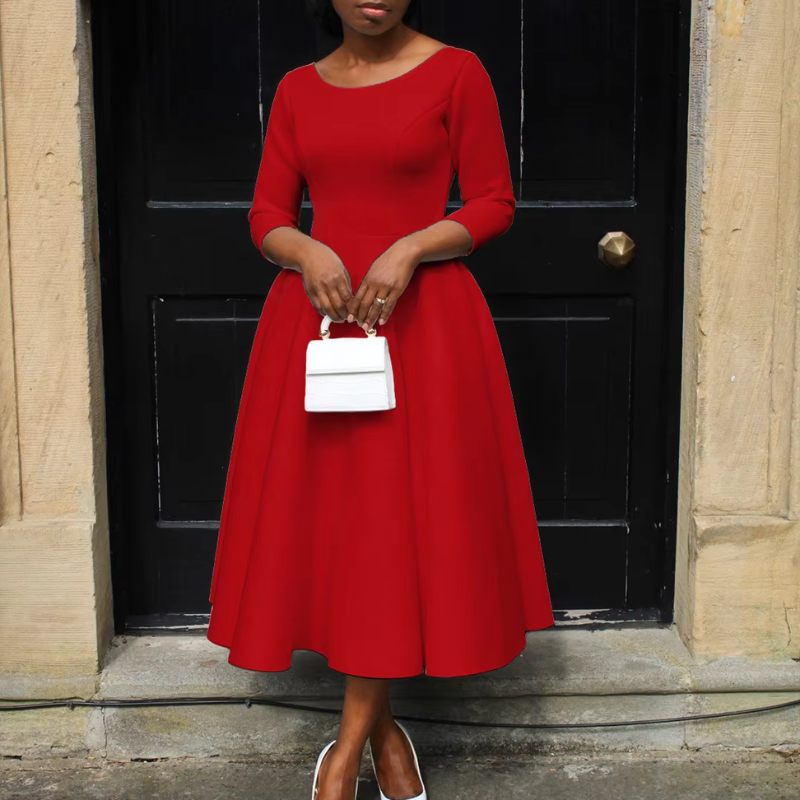 Damen Midi-Kleid Einfach Rundhals Schlicht - BerlinGlamour