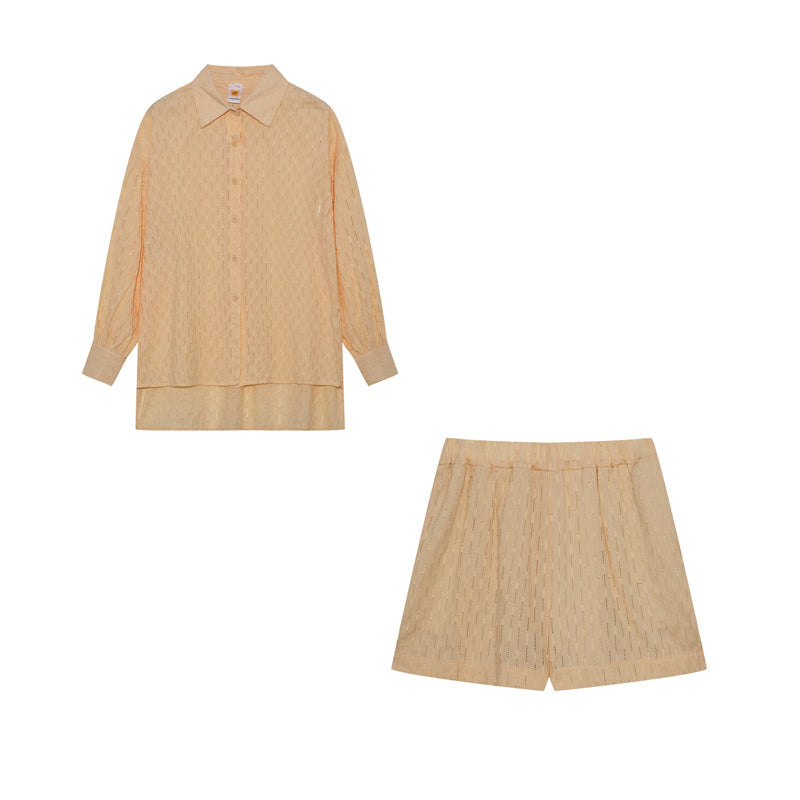 Baumwoll Zweiteiler Damen Oversize Bluse Shorts Leicht