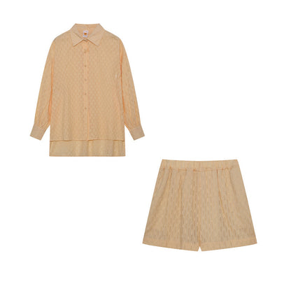 Baumwoll Zweiteiler Damen Oversize Bluse Shorts Leicht