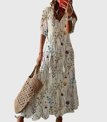 Damen Maxikleid Boho Chic V-Ausschnitt Sommerkleid