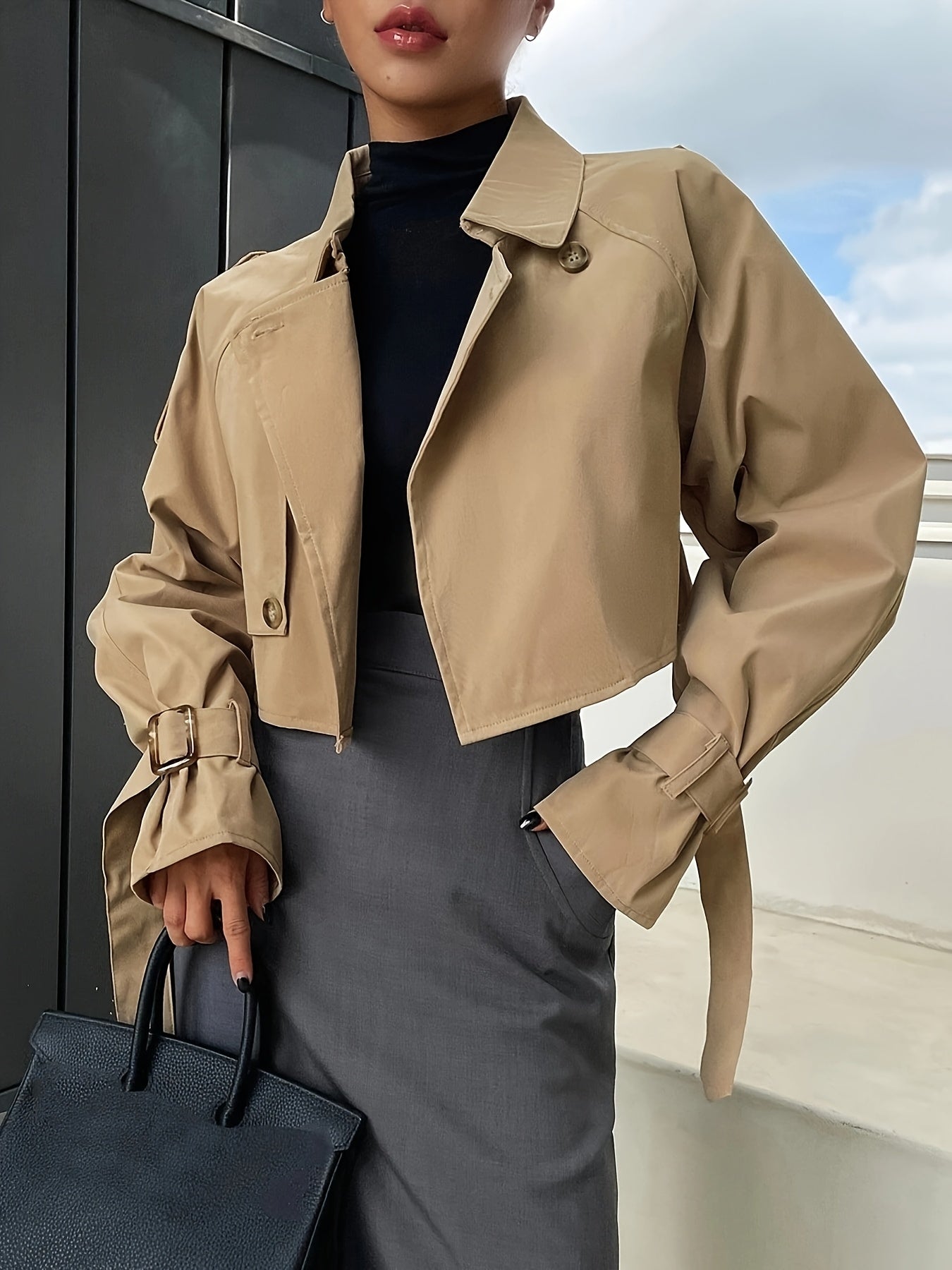 Damen Trenchcoat Kurz Modern Hochwertig