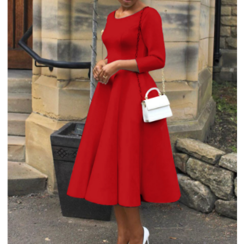 Damen Midi-Kleid Einfach Rundhals Schlicht