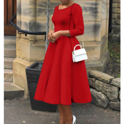 Damen Midi-Kleid Einfach Rundhals Schlicht