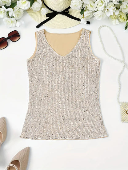 Elegantes Pailletten Top Ärmellos Damen Oberteil Glitzer