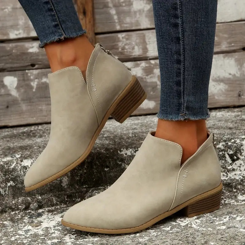 Damen Stiefel Chic Dicke Absatz V-Ausschnitt Stilettos