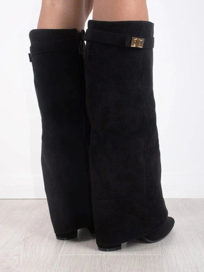 Damen Stiefel Überknie Reißverschluss Schwarz