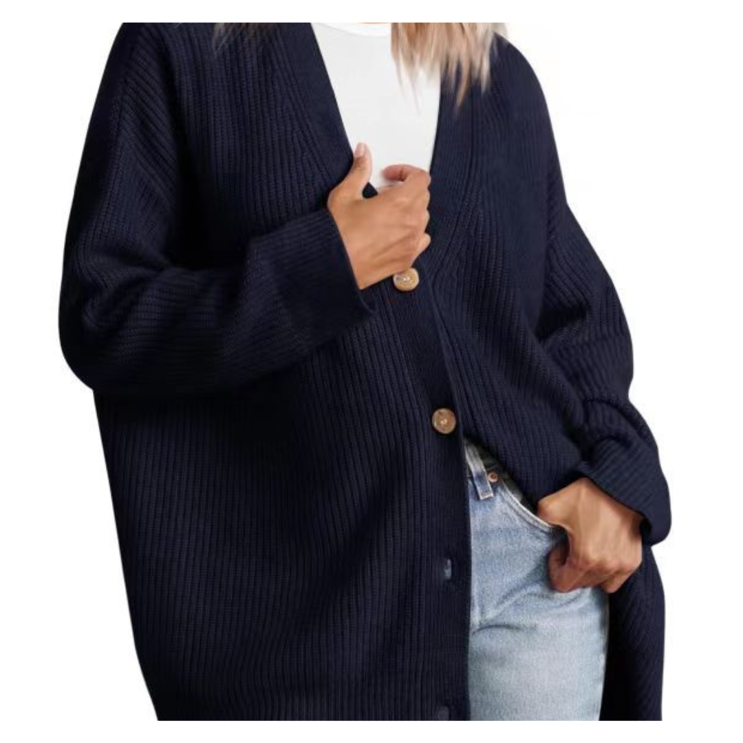 Große Strickjacke Damen Übergroß Knöpfe Modisch