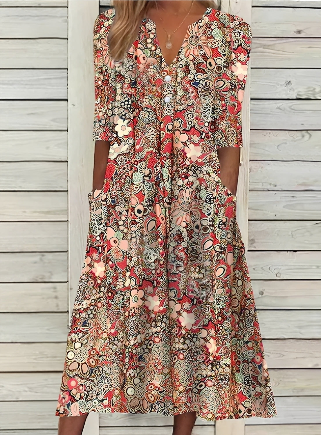 Sommerkleid Blumenmuster Lockeres Damenkleid mit Taschen - BerlinGlamour