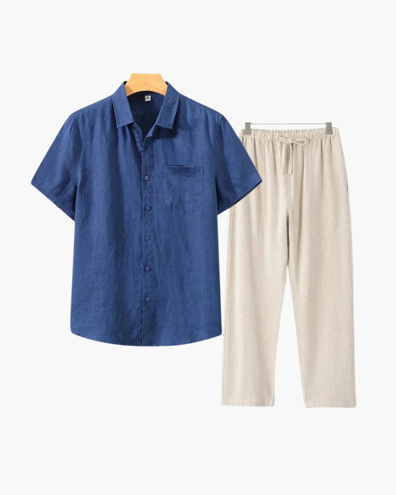 Herren Leinen-Anzug Kurzarm Sommer Set Modern
