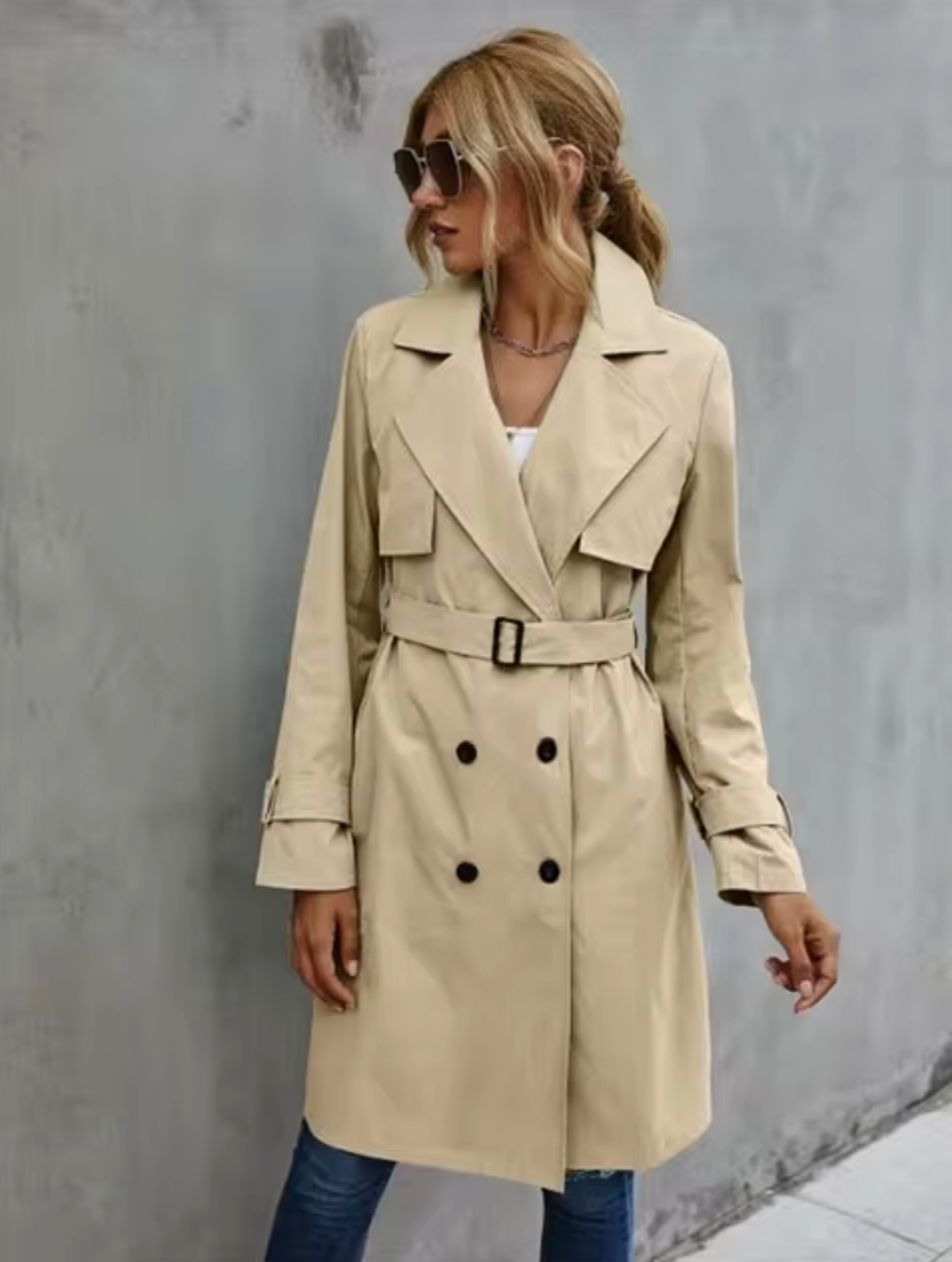 Damen Trenchcoat Doppelreihig Klassisch Modern