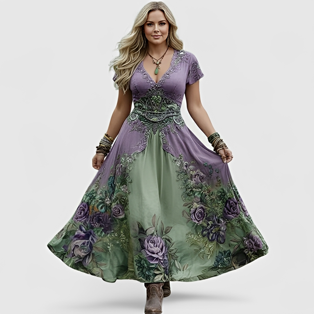 Elegante Abendrobe mit V-Ausschnitt und Stickerei