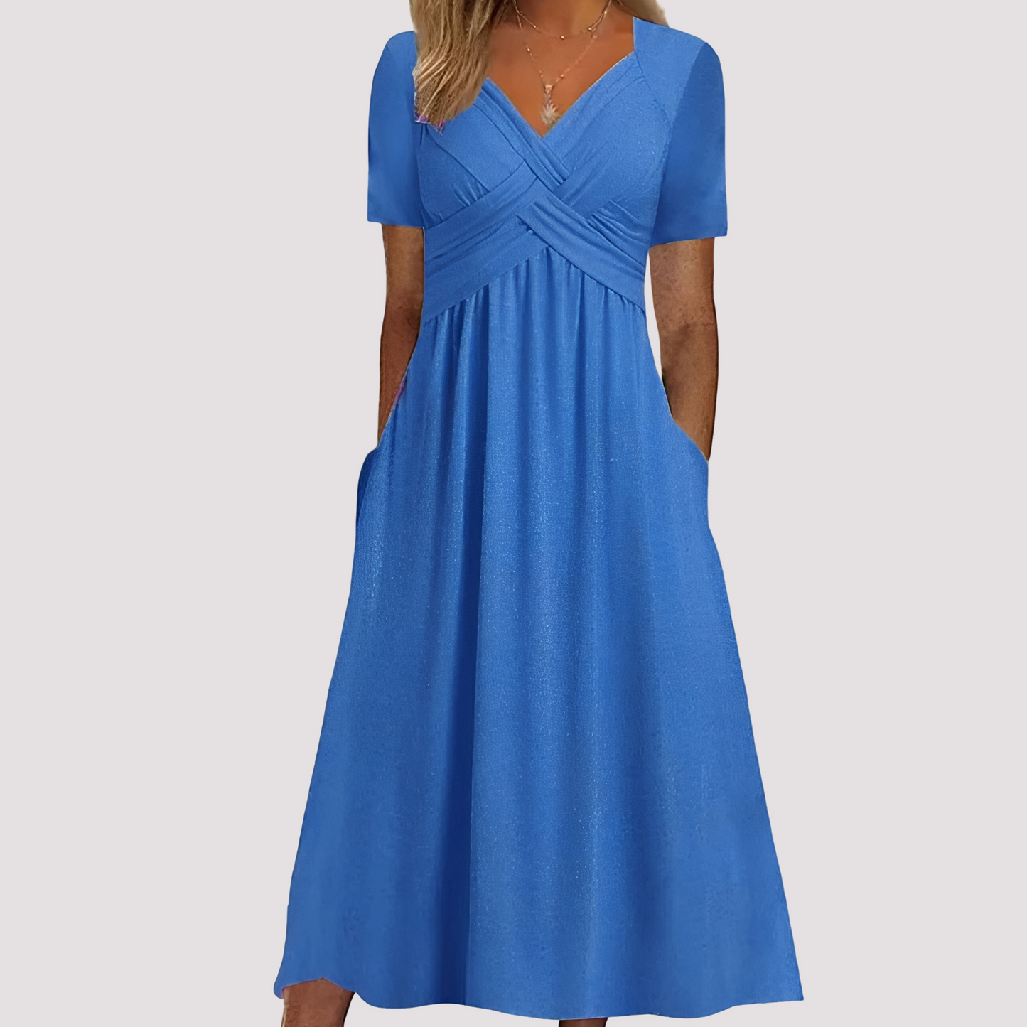 Damenkleid V-Ausschnitt Midikleid Elegant Damenmode