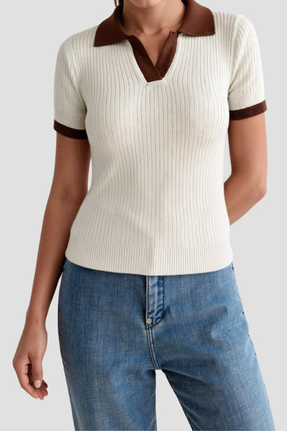 Polo Hemd Gestrickt Kragen Blockfarben Relaxed Fit