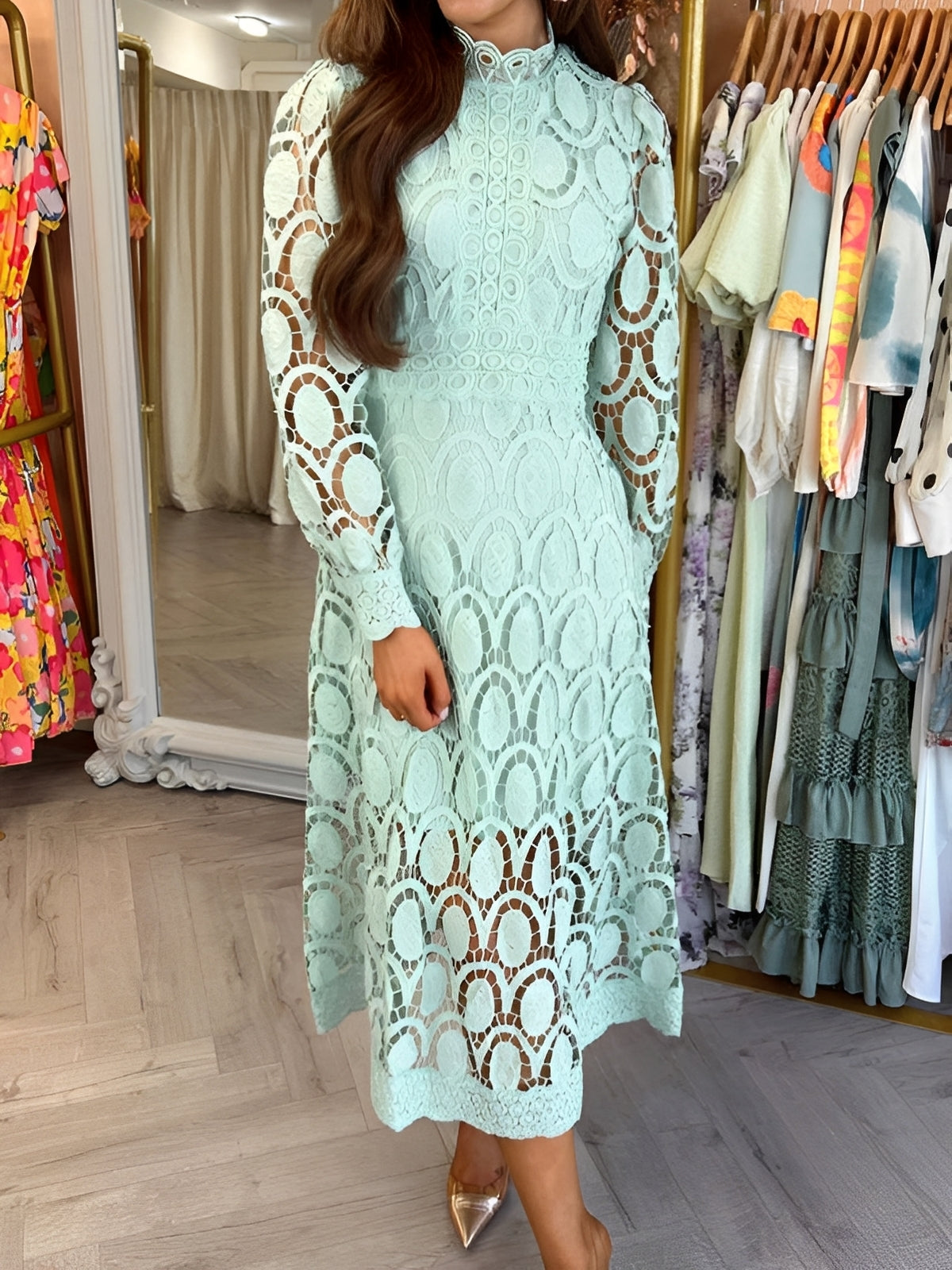 Langarm Maxikleid Damen Stilvolles Abendkleid Eleganz