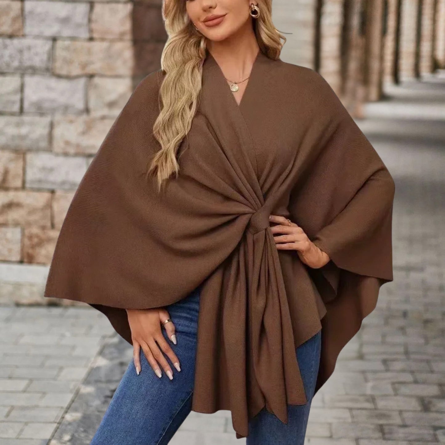 Damen Oberteil Cape Style mit Vordere Knoten Detail