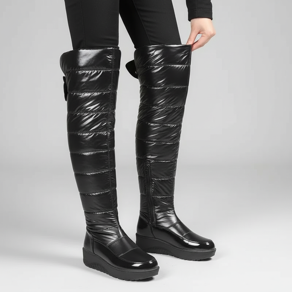 Damen Winterstiefel Gefüttert Warm Overknee Stiefel mit Schleife