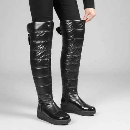 Damen Winterstiefel Gefüttert Warm Overknee Stiefel mit Schleife