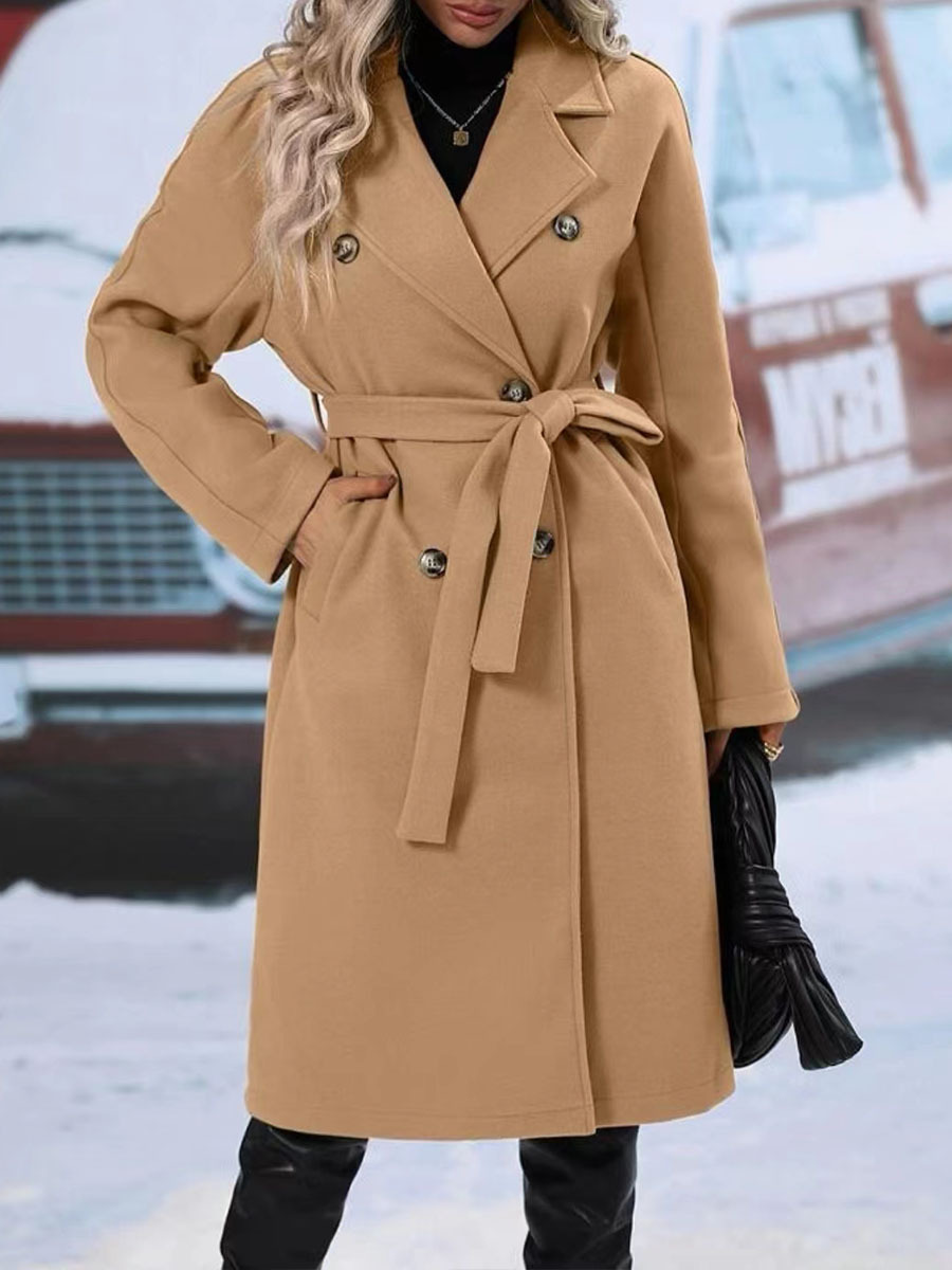 Damen Trenchcoat Klassisch Doppelknopf Verschluss Elegent